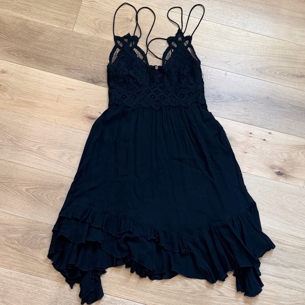 Free People Black Lace Bodice Ruffle Hem Dress